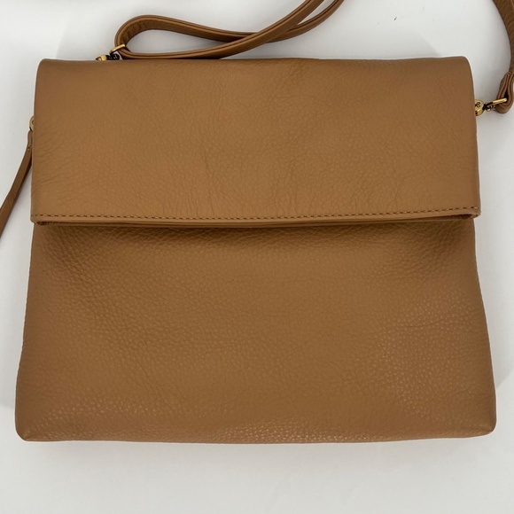 HOBO International Pebbled Leather Draft Crossbody Bag Brown Foldover - Picture 1 of 11
